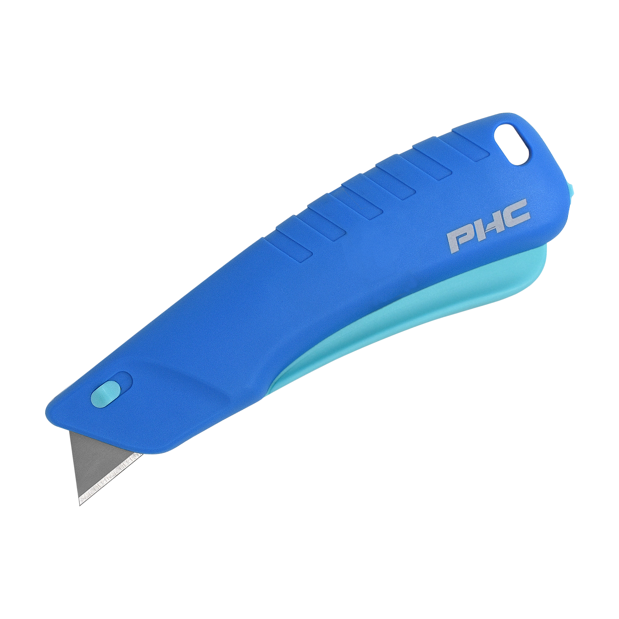 e12304-4-pacific-handy-cutter-rebel-smart-retract-front-angle-30-blade-extended Auto-Retract Rebel™ Safety Knife blue with teal accents